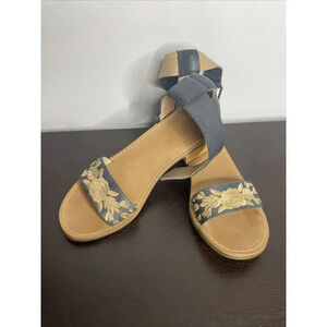 Latigo Tana Sandals 7 1/2 Blue Leather Ankle Strap Low Block Heel Embroidered